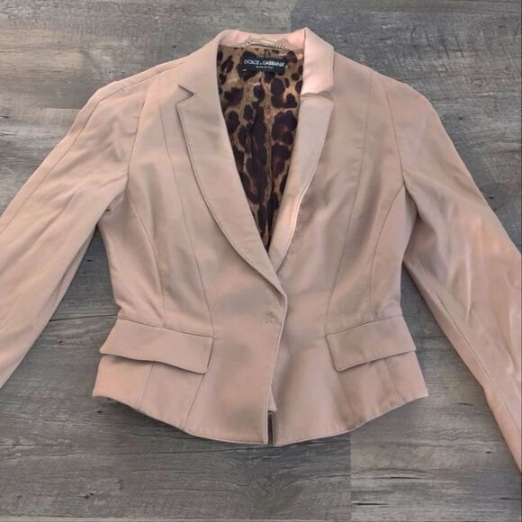 Dolce & Gabbana Women's Light Pink Cream Tan Blazer Animal Print Lining Sz M 44 - Picture 1 of 11